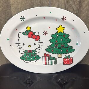 New Hello Kitty In Green Christmas Tree Dress Melamine Oval Large Plate Platter